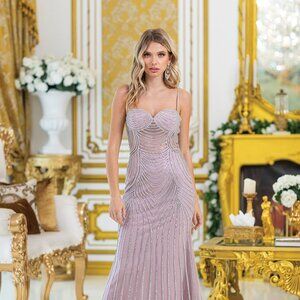 New Sheath Sleeveless Rhinstones Embellished Long Stunning Prom Dress DQ 4515